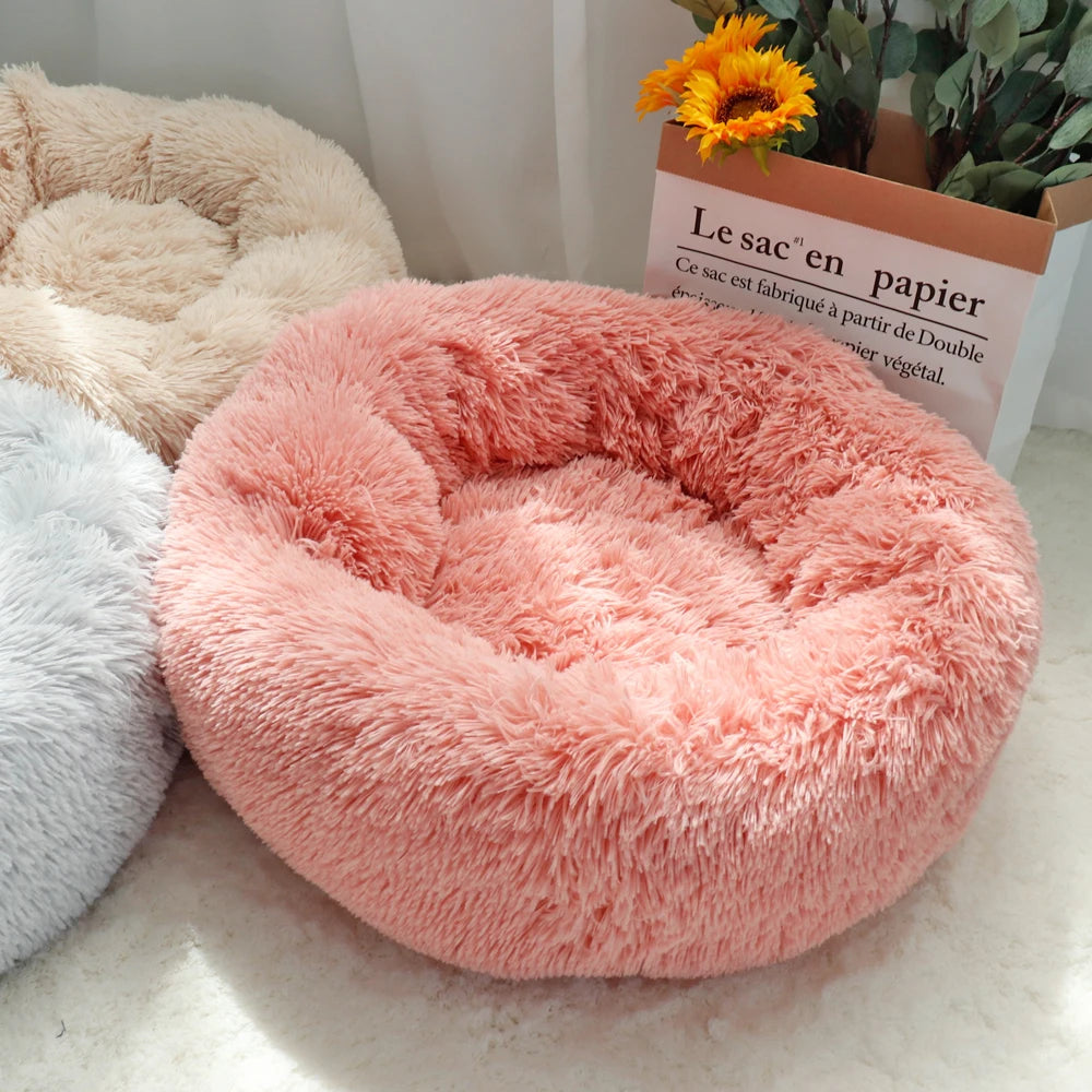 ThePetsHeavens™ | Fluffy Calming Donut Pet Bed – Ultra Soft Plush Round Lounger for Cats & Dogs