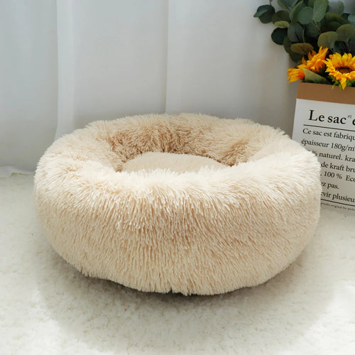 ThePetsHeavens™ | Fluffy Calming Donut Pet Bed – Ultra Soft Plush Round Lounger for Cats & Dogs