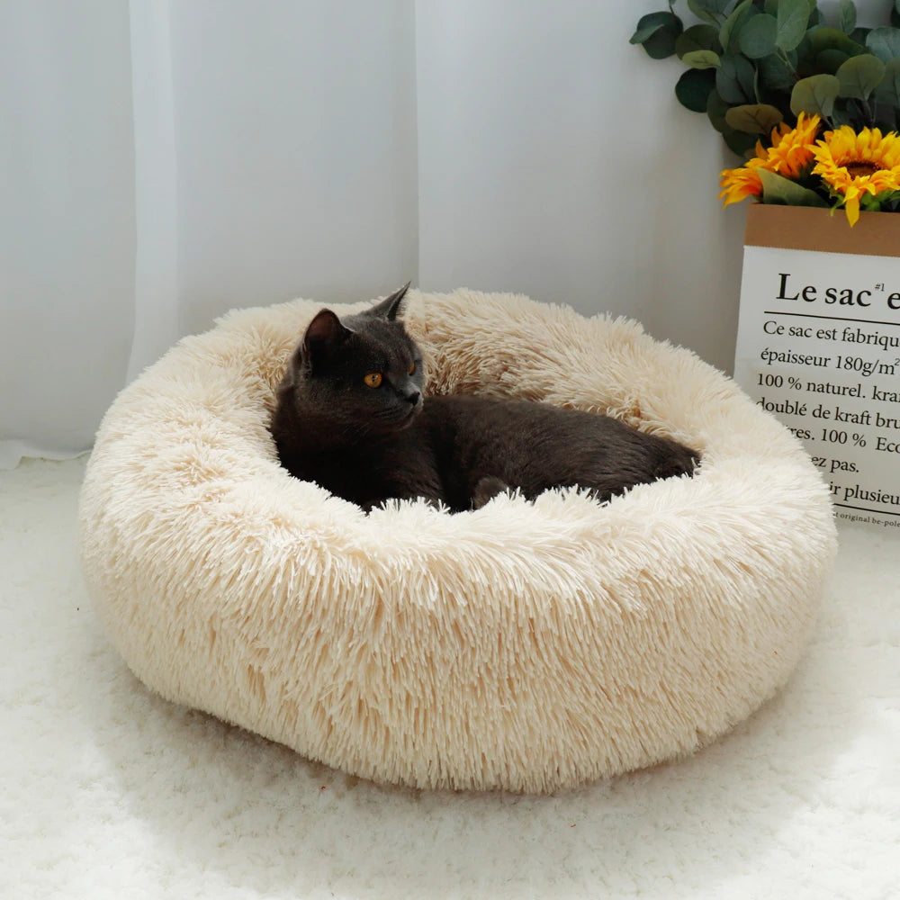 ThePetsHeavens™ | Fluffy Calming Donut Pet Bed – Ultra Soft Plush Round Lounger for Cats & Dogs