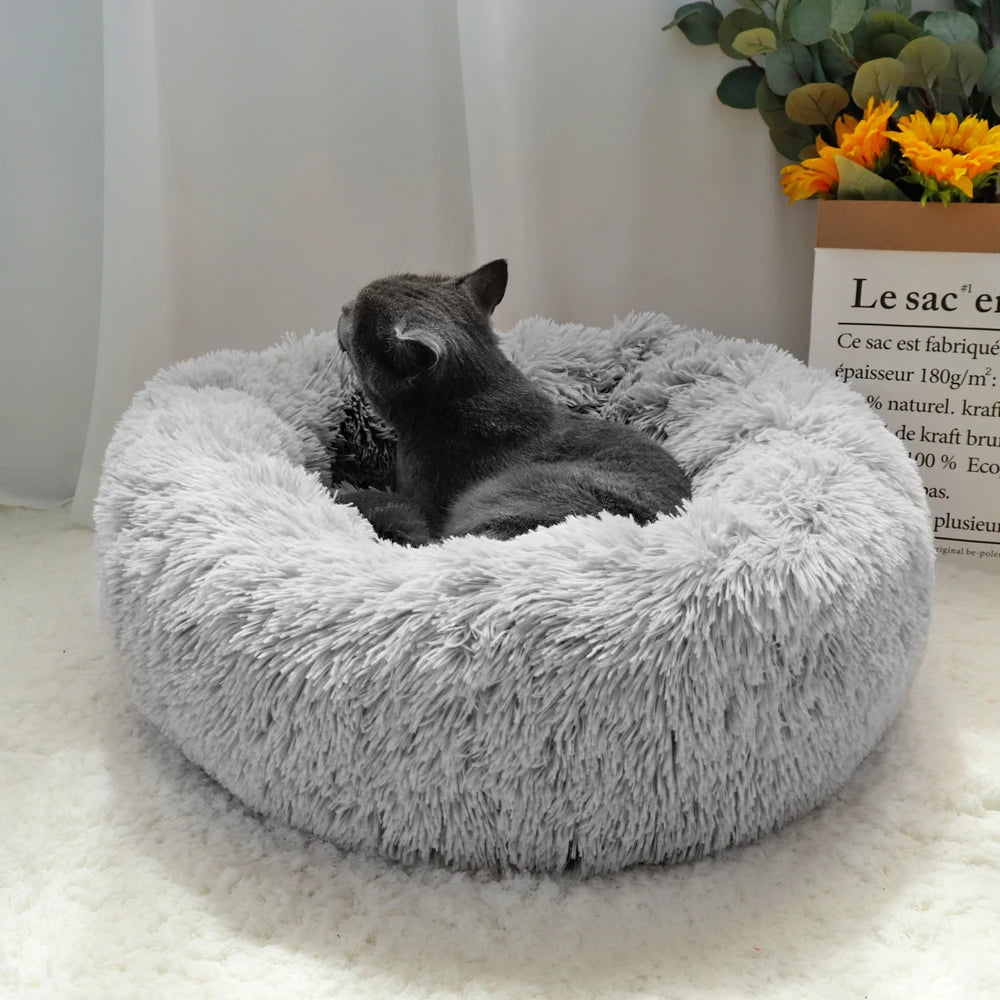 ThePetsHeavens™ | Fluffy Calming Donut Pet Bed – Ultra Soft Plush Round Lounger for Cats & Dogs