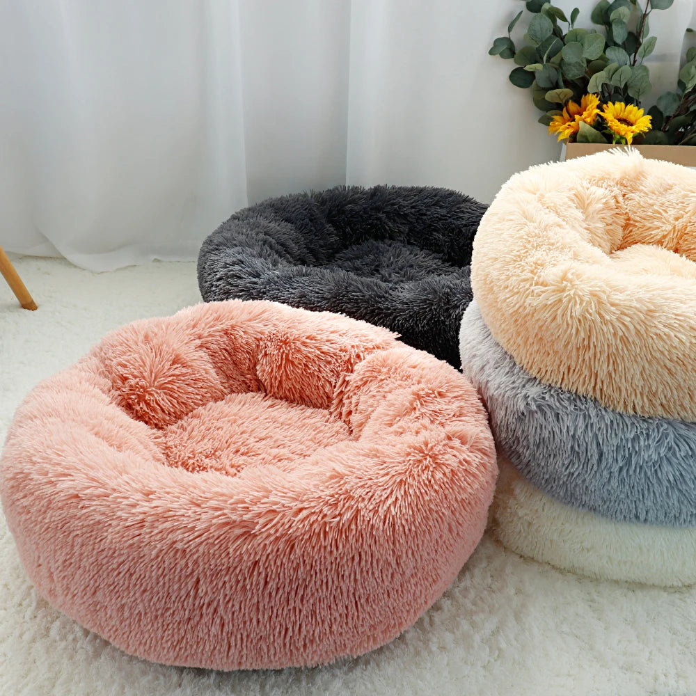 ThePetsHeavens™ | Fluffy Calming Donut Pet Bed – Ultra Soft Plush Round Lounger for Cats & Dogs
