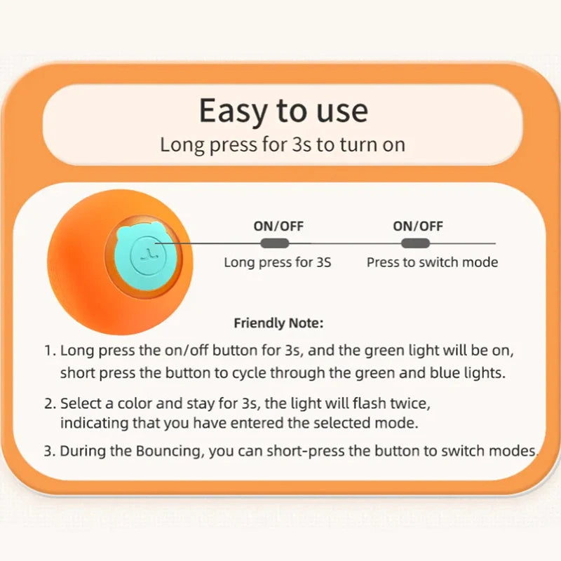 ThePetsHeavens™ Smart Bouncing Ball for Cats – Automatic Interactive Rolling Toy with LED Modes