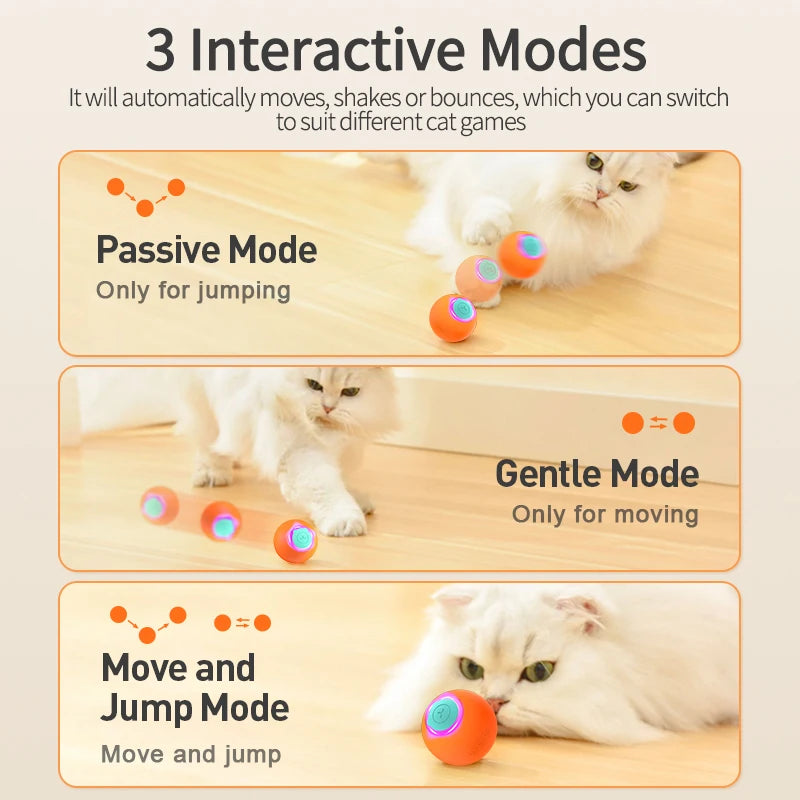 ThePetsHeavens™ Smart Bouncing Ball for Cats – Automatic Interactive Rolling Toy with LED Modes