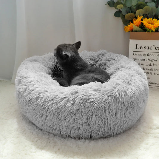 ThePetsHeavens™ | Fluffy Calming Donut Pet Bed – Ultra Soft Plush Round Lounger for Cats & Dogs